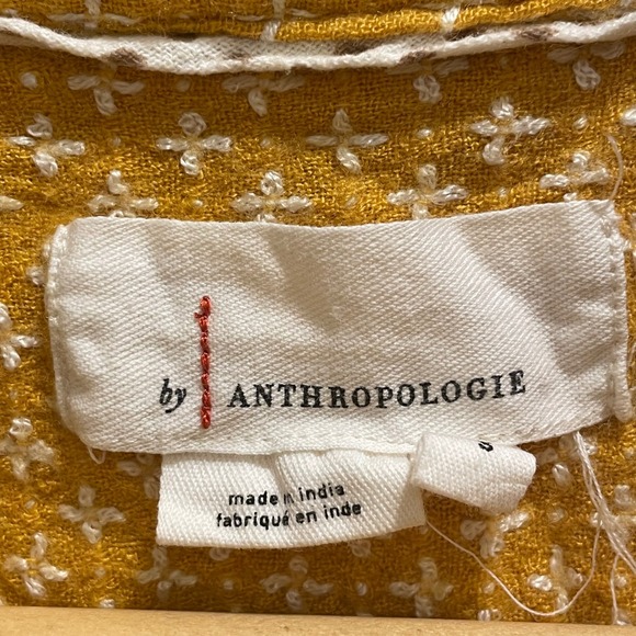 Anthropologie Mustard Yellow Embroidered Back Button Wool Blend Top Small - Picture 4 of 7